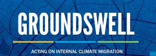 Blue rectangle with word Groundswell in white across center