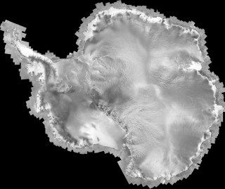 This image shows the first complete, cloud-free map of Antarctica, resulting from the RADARSAT-1 Antarctic Mapping Project. It shows a grayscale image of Antarctica on a black field.