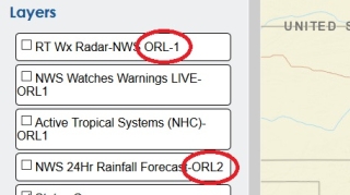 Image showing a list of data products with numbers indicating ORLs displayed to the right of the data product and circled in red to highlight them.