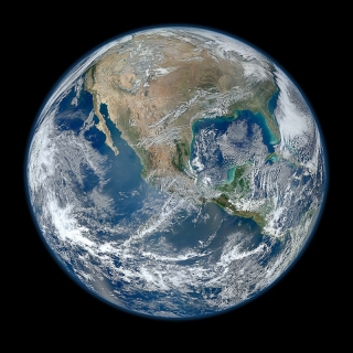 This image of the Western Hemisphere was created by NASA scientist Norman Kuring from VIIRS corrected reflectance (true color) data collected on January 4, 2012 over six orbits of the Suomi-NPP satellite. Image: NASA GSFC.