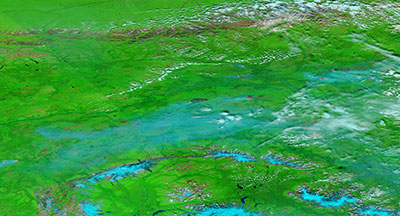 False color image of Fires in Alaska on 7 July 2019 (Suomi-NPP/VIIRS)