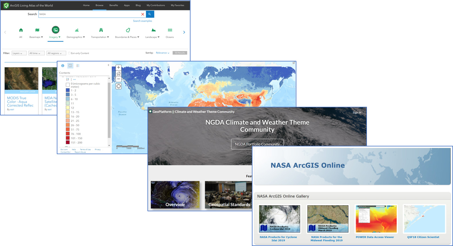 Screenshots of various GIS tools demonstrated in the webinar.