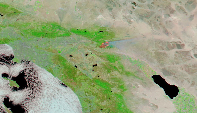 Apple Fire, California on 2 August 2020 (MODIS/Aqua)