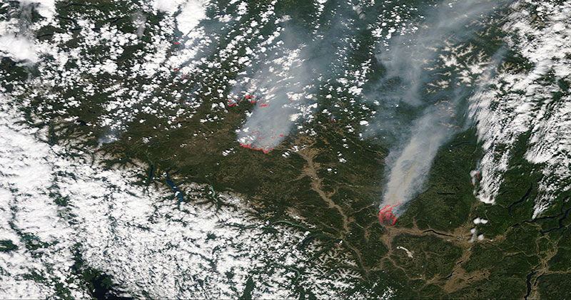 Fires in British Columbia, 15 July 2017 on a Terra/MODIS image
