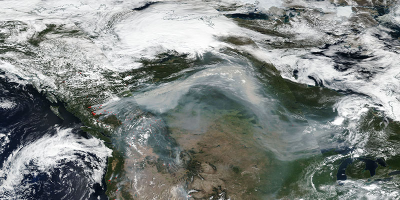 Smoke from fires in British Columbia travel across Canada, 12 Aug 2018 (Suomi-NPP/VIIRS)