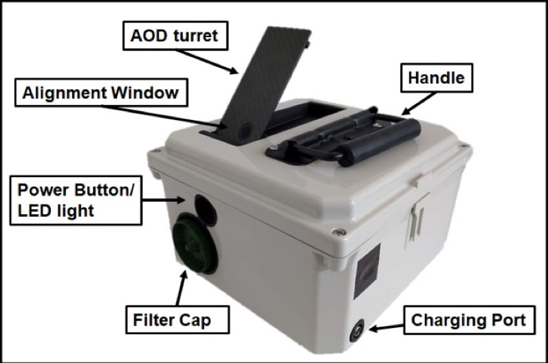 Photo of CEAMS AMOD sensor with new features labeled.