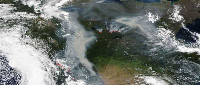 Fires in Canada on 12 August 2017 as shown by MODIS/Terra