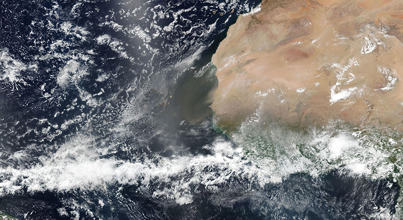 Dust off the coast of Mauritania and Senegal on 9 June 2019 (Suomi-NPP/VIIRS)