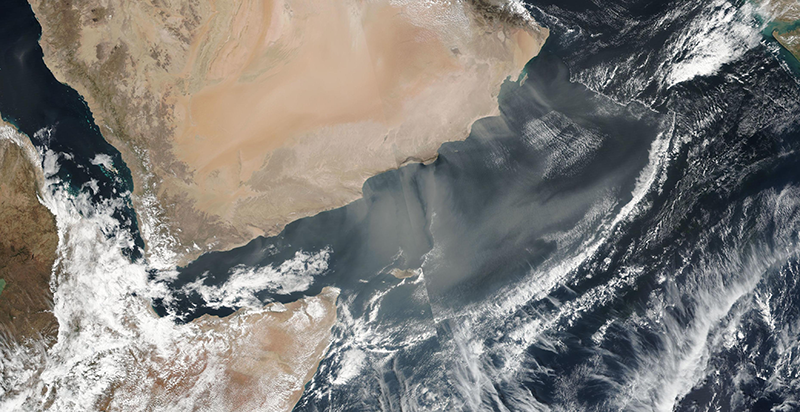 Dust off the coast of Oman on 27 January 2020 (Suomi NPP/VIIRS)