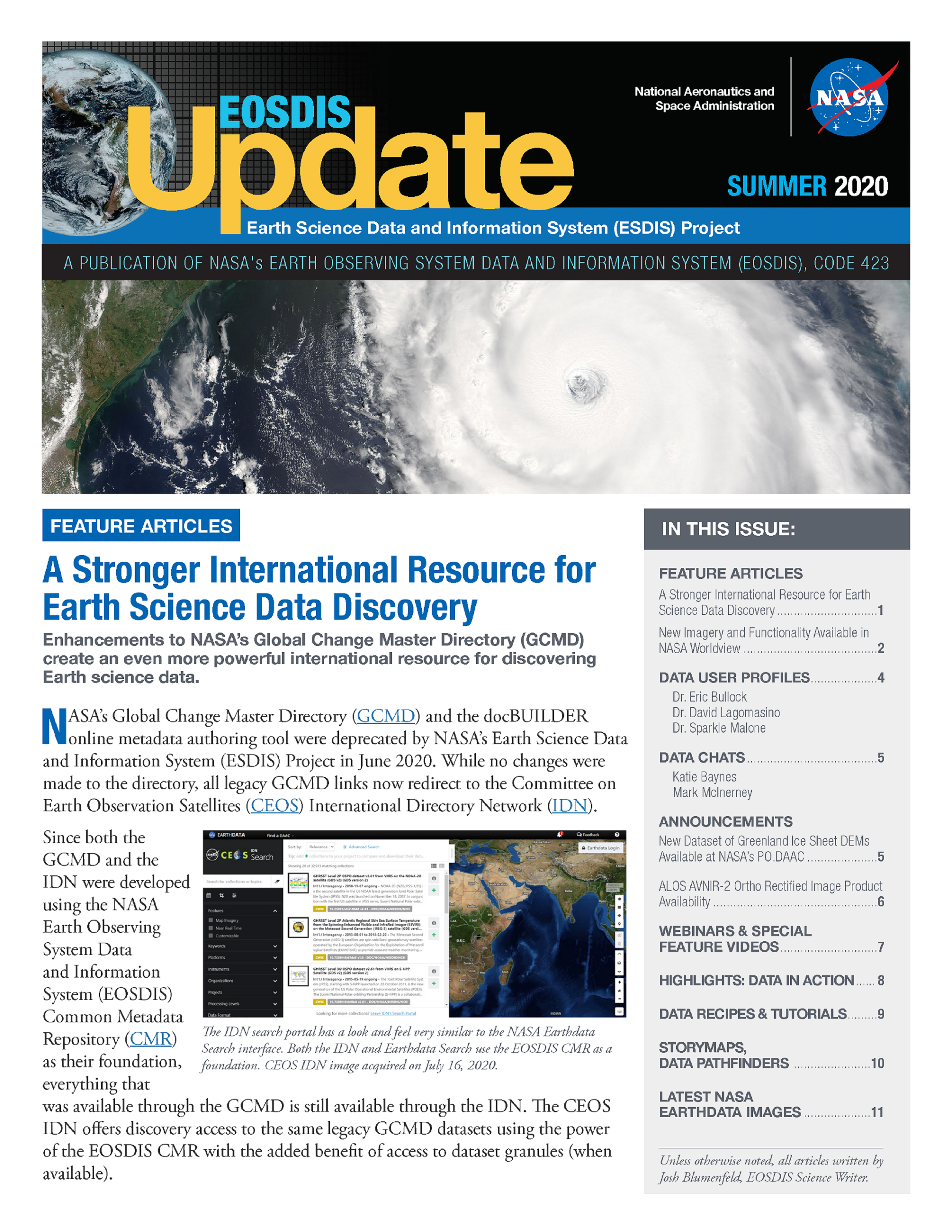 EOSDIS Quarterly Update- Summer 2020 Newsletter Cover Image