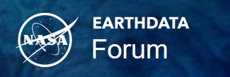 Blue/green rectangular box with the words "Earthdata Forum" and a white NASA logo on the left side.