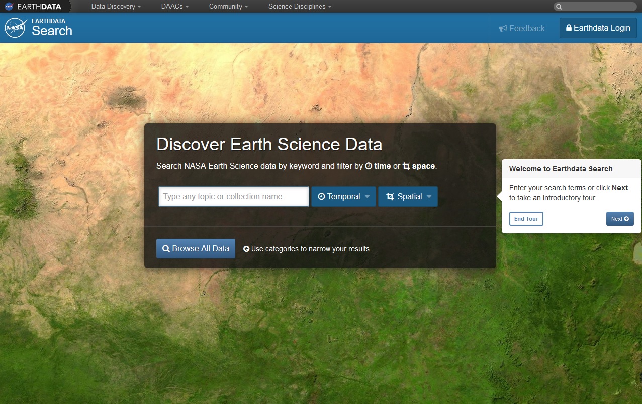 Earthdata Search home page
