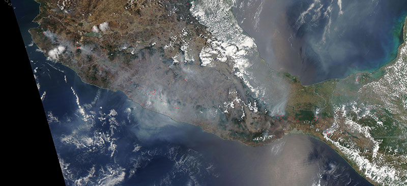 Fires in Southern Mexico on 12 May 2019 (MODIS/Aqua)