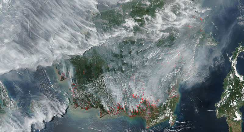 Fires in Kalimantan, Indonesia on 14 September 2019 (Suomi-NPP/VIIRS)