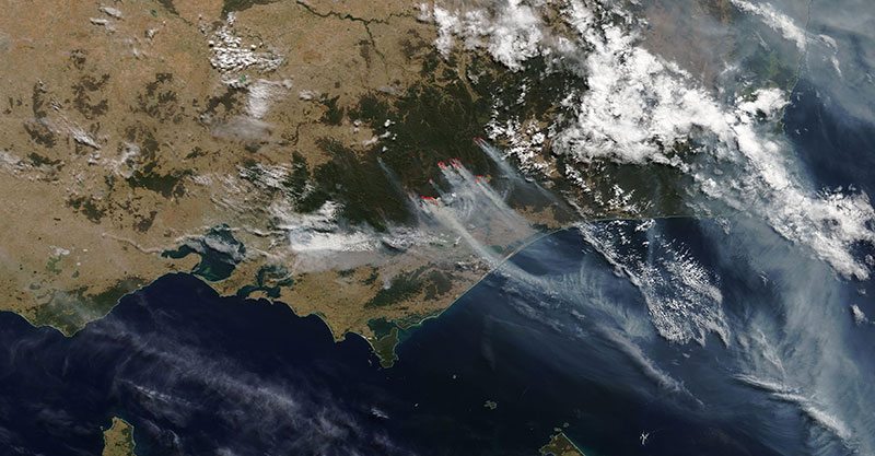 Fires and smoke in New South Wales, Australia on 4 March 2019 (MODIS/Terra)