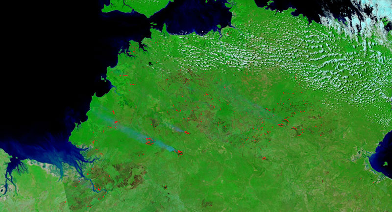 Fires in the Northern Territory, Australia on 6 May 2018 (Suomi-NPP/VIIRS)