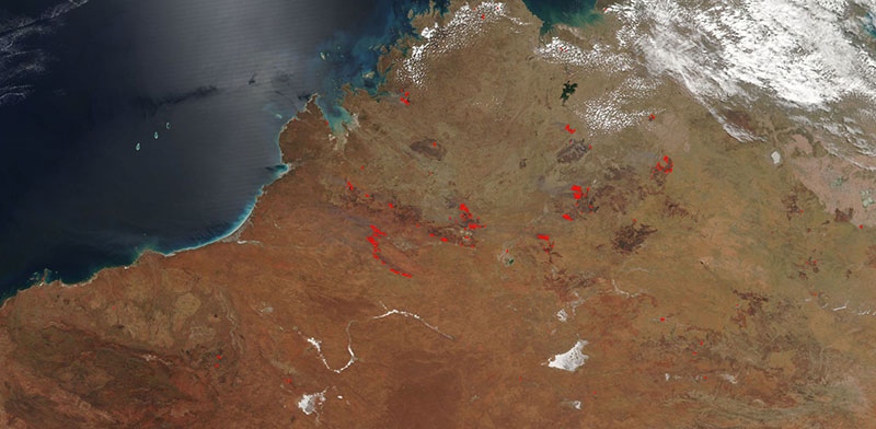 Fires in Western Australia on 1 October 2017 (Suomi NPP/VIIRS)