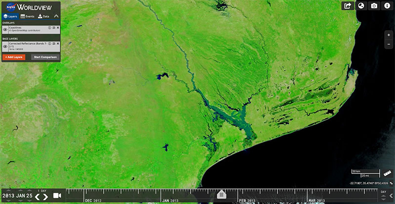Floods along the Limpopo River in Mozambique on 25 January 2013 (MODIS/Terra)