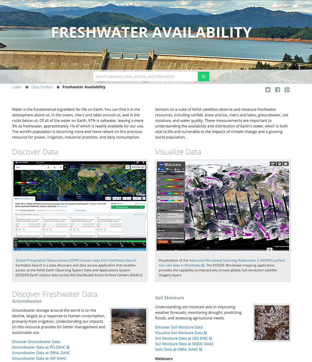Screenshot of the Freshwater toolkit page.