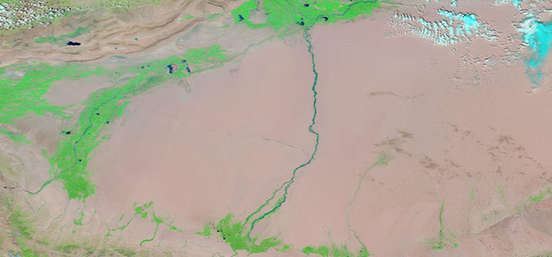 Hotan River, China on 16 August 2020 (MODIS/Terra)