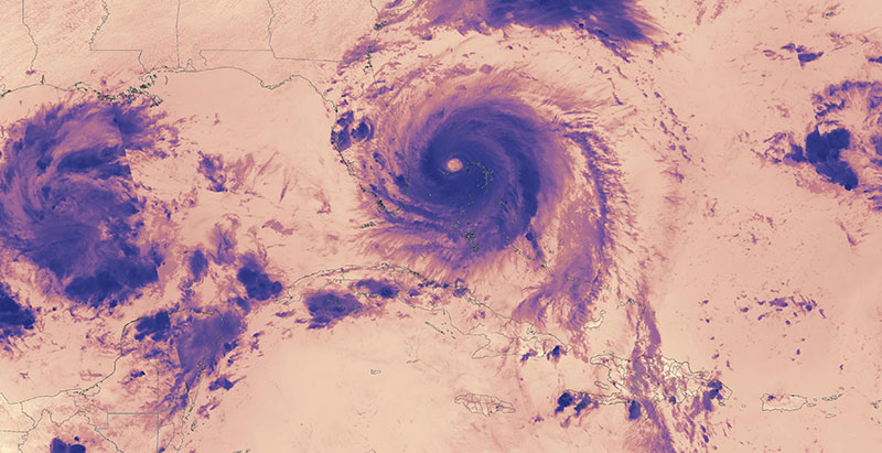 Hurricane Dorian over the Bahamas on 2 September 2019 (Suomi-NPP/VIIRS Brightness Temperature)