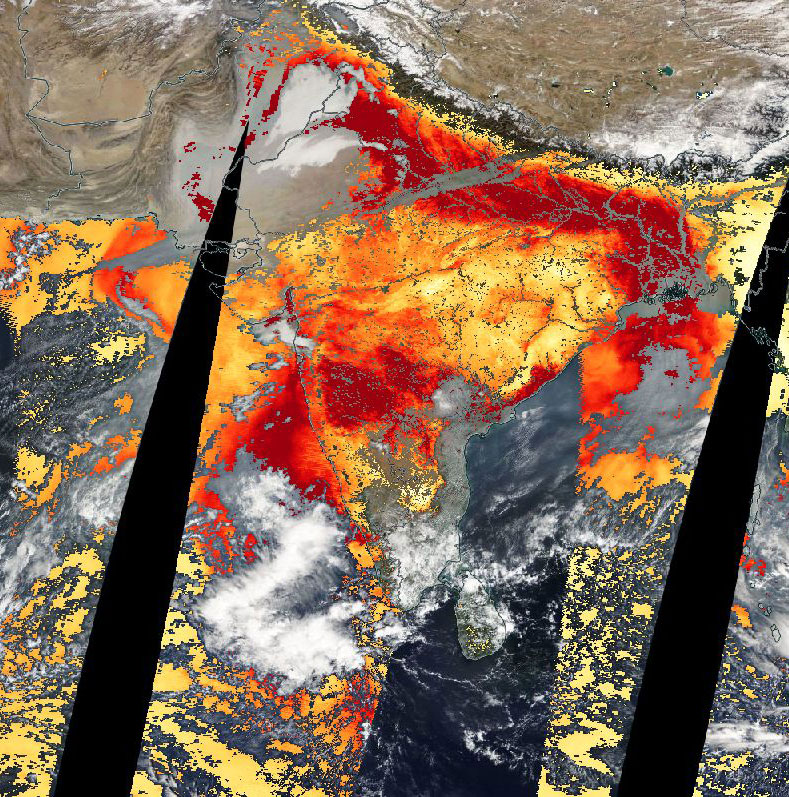 High Aerosol Optical Depth over Northern India on 24 December 2018 (MODIS/Terra)