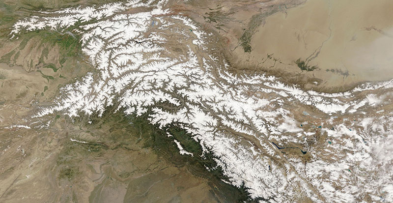 Karakoram Range on 29 April 2018 (MODIS/Terra)