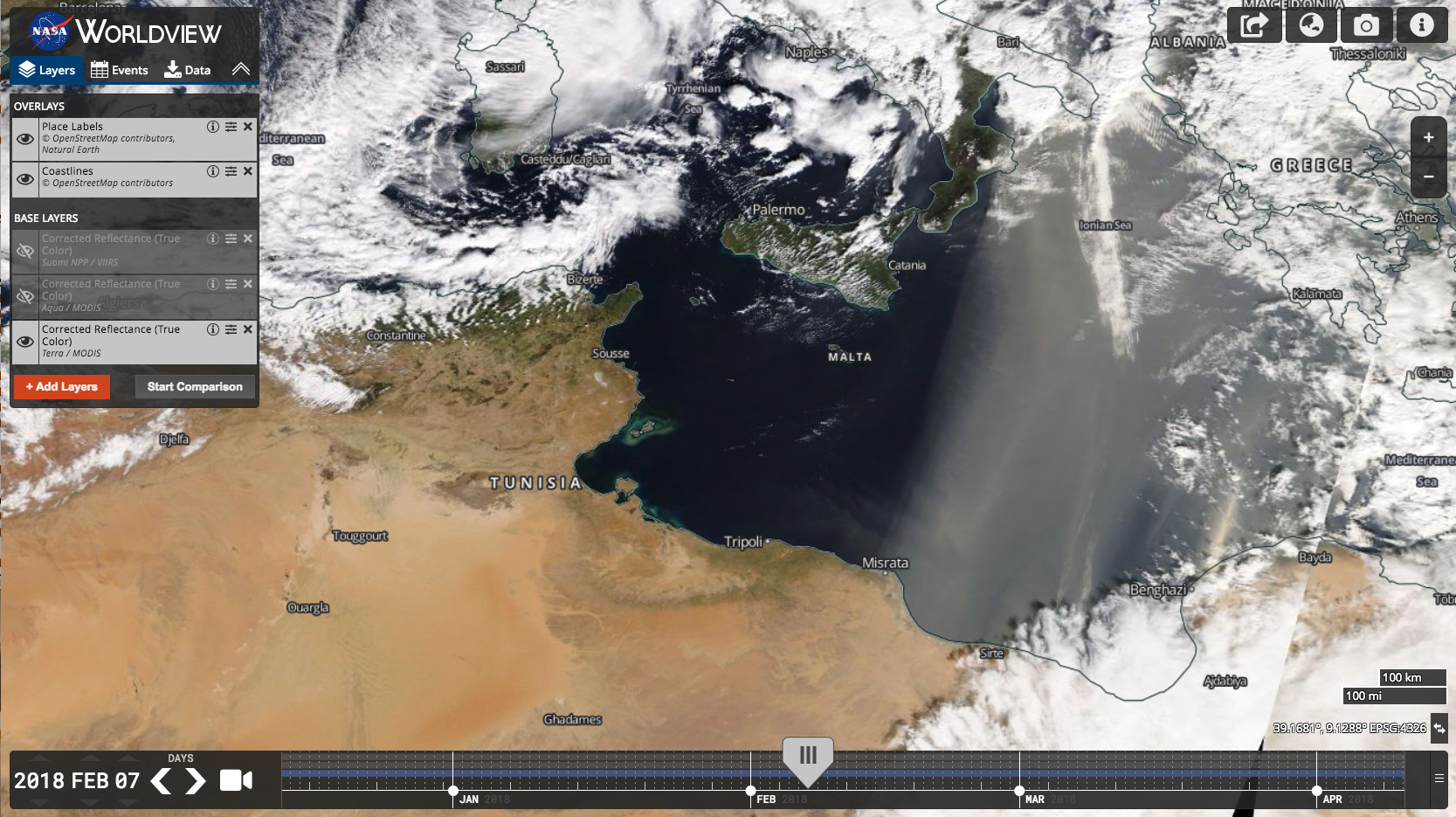 Dust storm over the Mediterranean