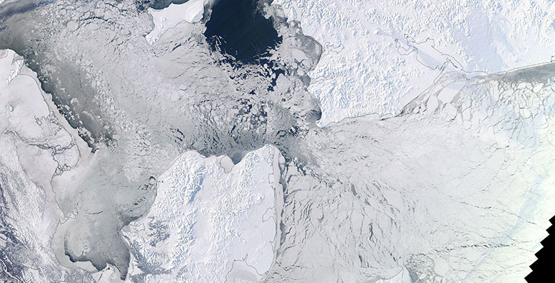Sea ice in the Bering Strait on 4 February 2018 (MODIS/Terra)