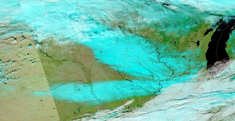 Snow in Iowa on 18 November 2018 (MODIS/Aqua)