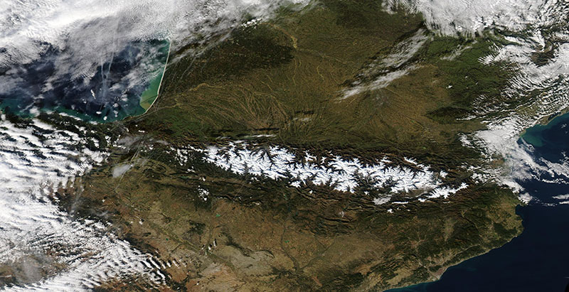 Snow in the Pyrenees Mountains on 15 December 2019 (Aqua/MODIS)