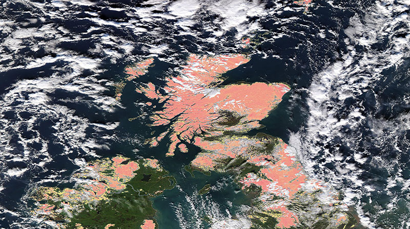Snow across Scotland on 2 February 2019 (Aqua/MODIS)