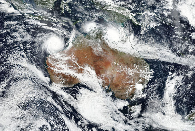Tropical Cyclones Veronica and Trevor approaching Australia on 22 March 2019 (Suomi-NPP/VIIRS)