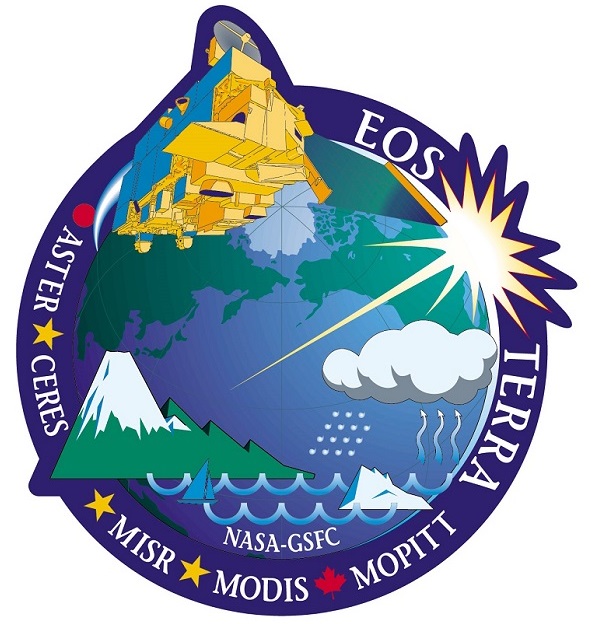 Mission logo showing the Terra satellite at the top and the words