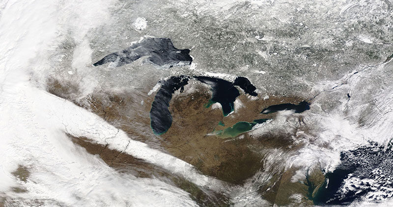 The Great Lakes in USA and Canada on 25 March 2018 (MODIS/Terra)