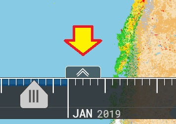 Small square image showing yellow arrow outlined in red pointing downward toward two upward-pointing gray chevrons.