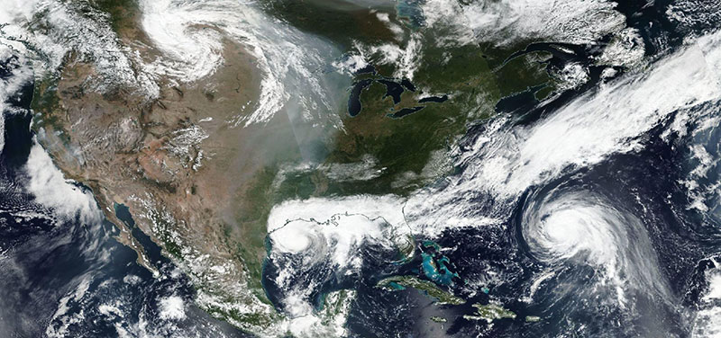 Tropical Storms Beta and Teddy on 21 September 2020 (Suomi NPP/VIIRS)