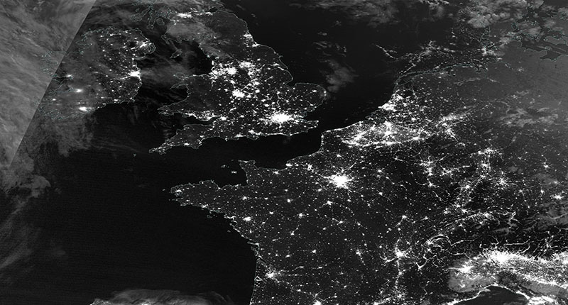 Western Europe at Night on 12 July 2020 (Suomi NPP/VIIRS)