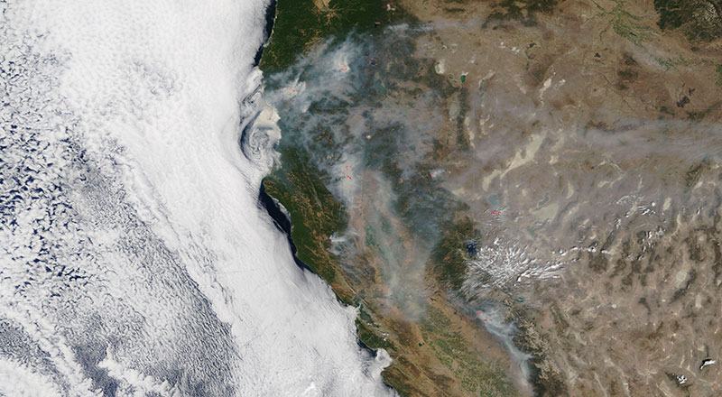 Fires in western USA on 29 July 2018 (MODIS/Terra)